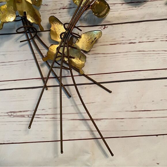 2 Vintage Homco Gold Tone Metal Rose and Leaf Wall Hanging Spray - Picture 4 of 7